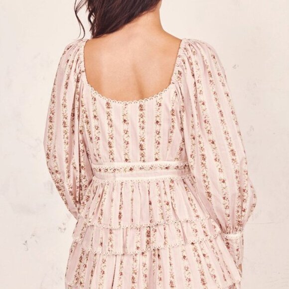 LoveShackFancy Astor Floral Mini Dress Cream Pink Size XS - Picture 3 of 5